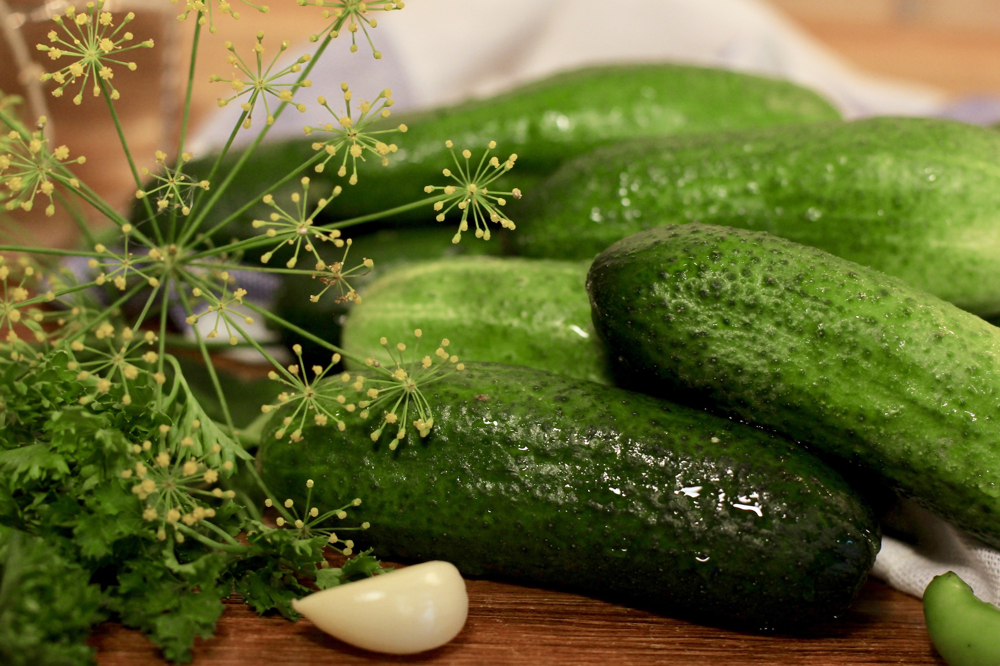 Ingredients for cooking pickled cucumbers ready for canning. Preservation. Food background.